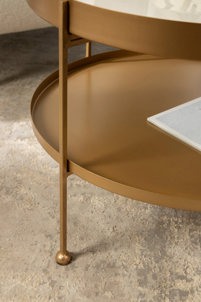 Nira Metal Coffee Table, White/Gold 26" Diameter