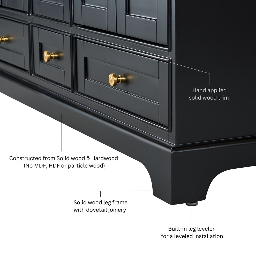 Audrey Vanity Set, Black Onyx, 84", Gold Hardware, White Quartz Top