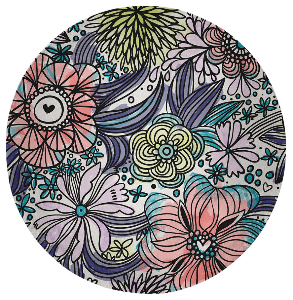 Flower Melange Spring Chenille Rug, Explorer Blue, 5' Round