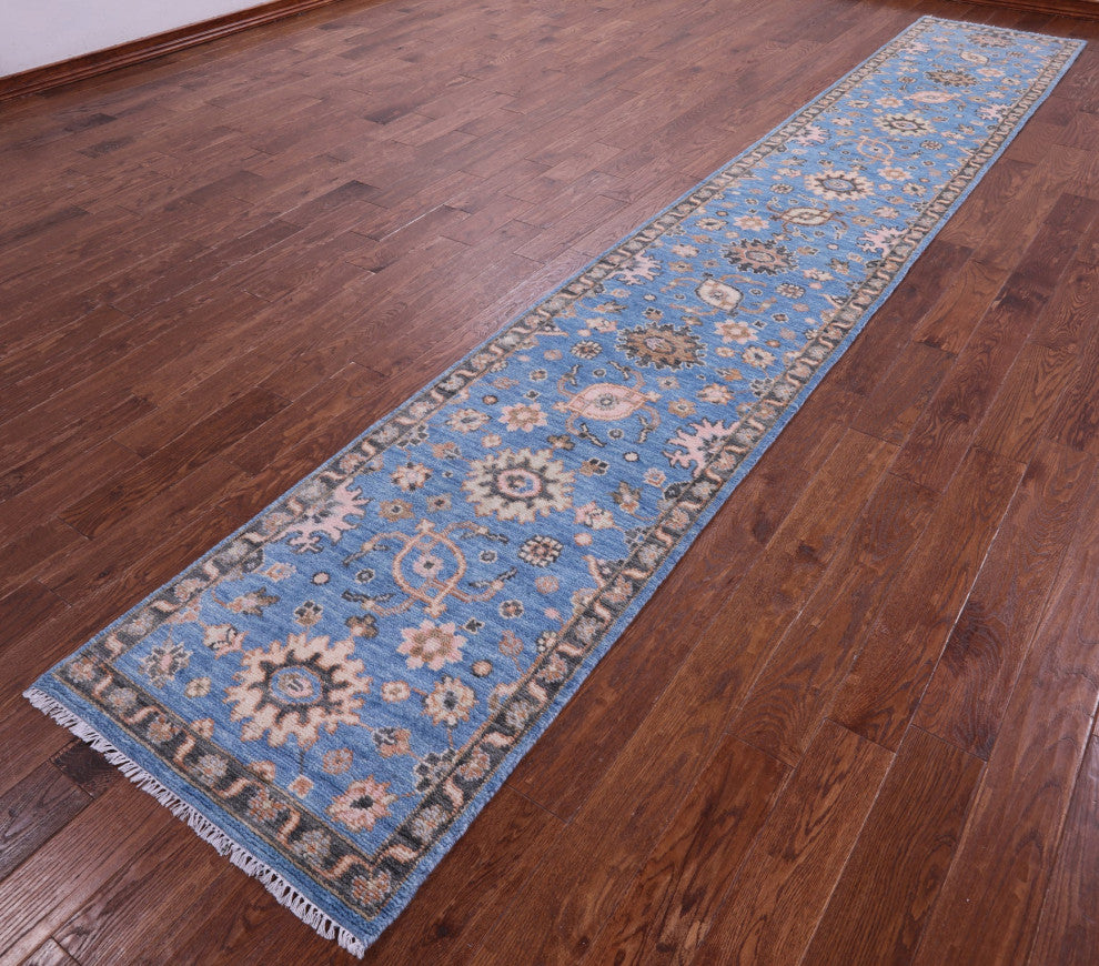 2' 6" X 16' 2" Runner Turkish Oushak Hand Knotted Wool Rug - Q15513