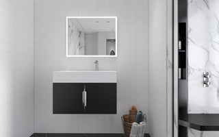 CastelloUSA Amazon 30" Right Wall Mounted Bathroom Vanity Set, Black, White Top, Brushed Nickel