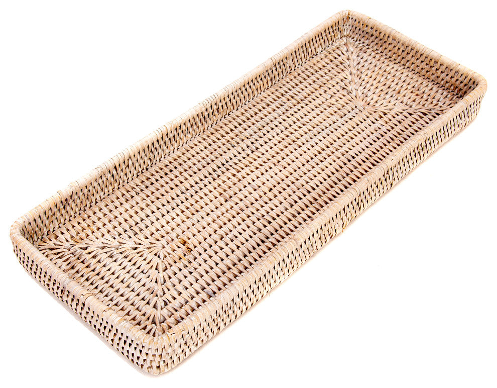 Artifacts Rattan™ Rectangular Vanity Tray, White Wash