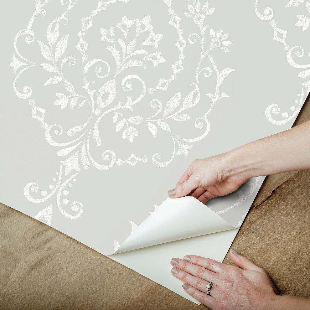 Grey New Damask Peel & Stick Wallpaper