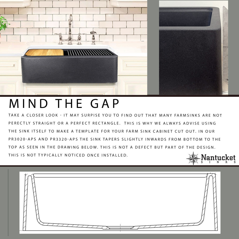 30" Reversible Workstation Granite Composite Apron Sink With Accessories, Black