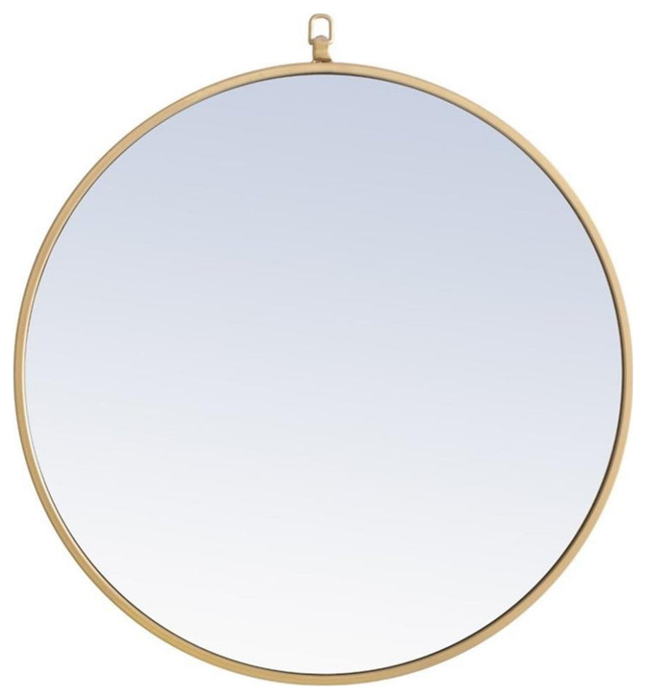 Elegant Decor Rowan 24" Round Metal Frame Hooked Mirror in Brass