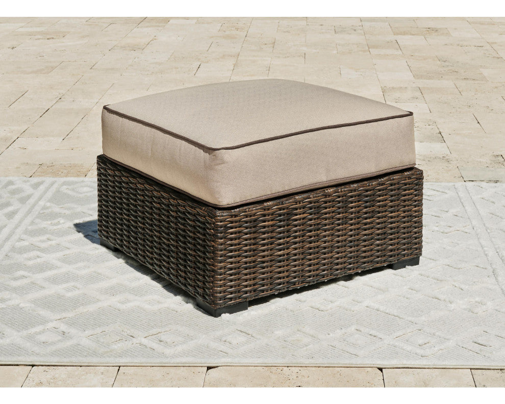 Coastline Bay Brown Outdoor Ottoman With Cushion