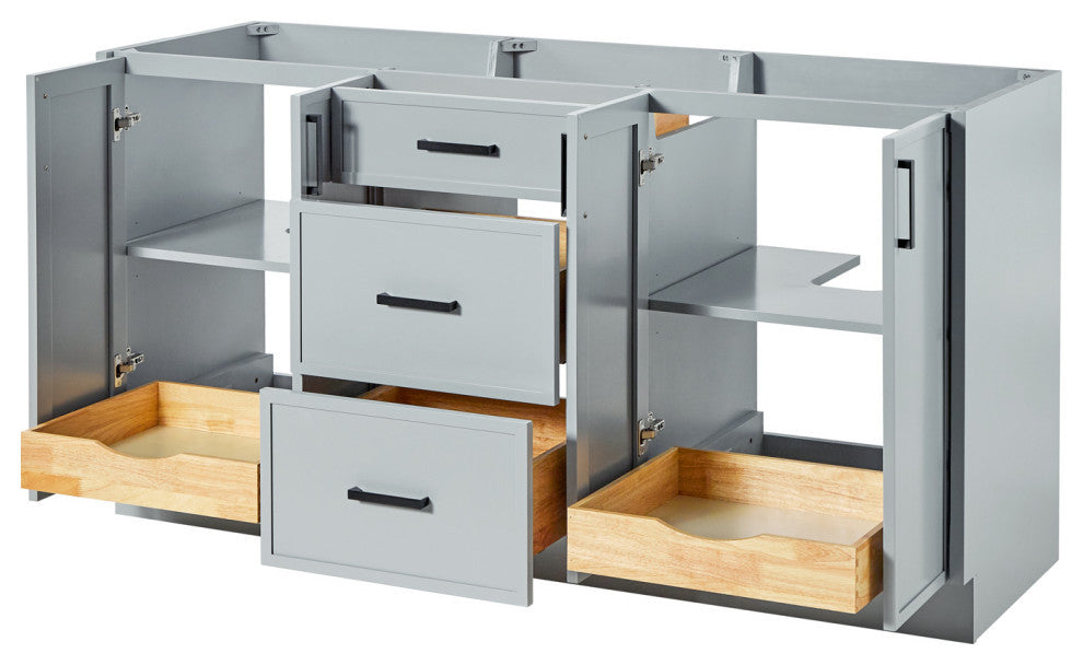 ARIEL Kelly 66 Inch Double Sink Base Cabinet, Grey