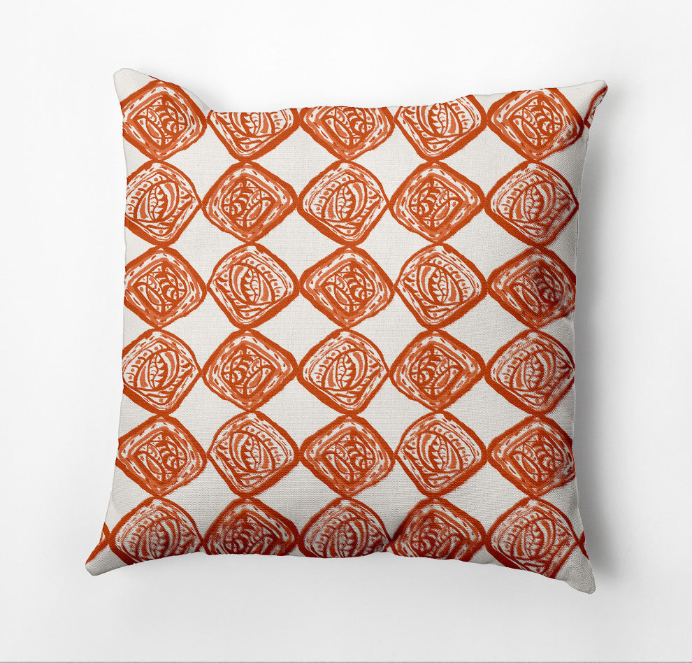 Cowry Check Outdoor Pillow, Dark/Orange, 20"x20"