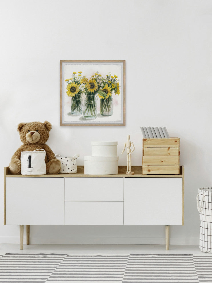 "Sunflowers, Glass Jars II" Framed Painting Print