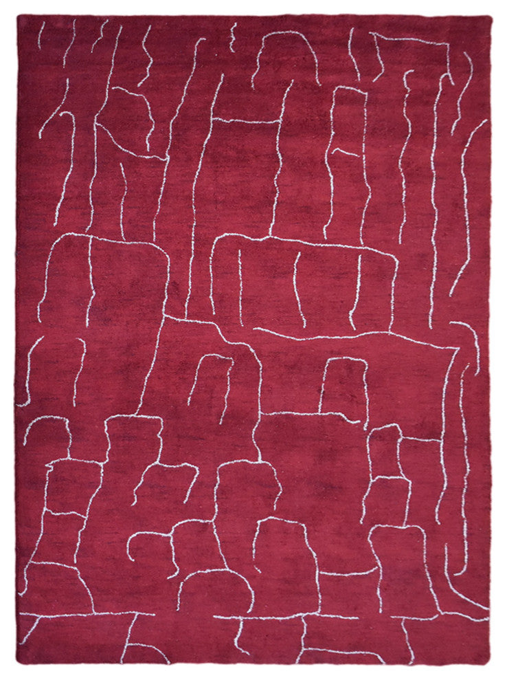 HAND KNOTTED LOOM SILK ECO-FRIENDLY RUGS-8'x10',Rectangle,Red White,Contemporary