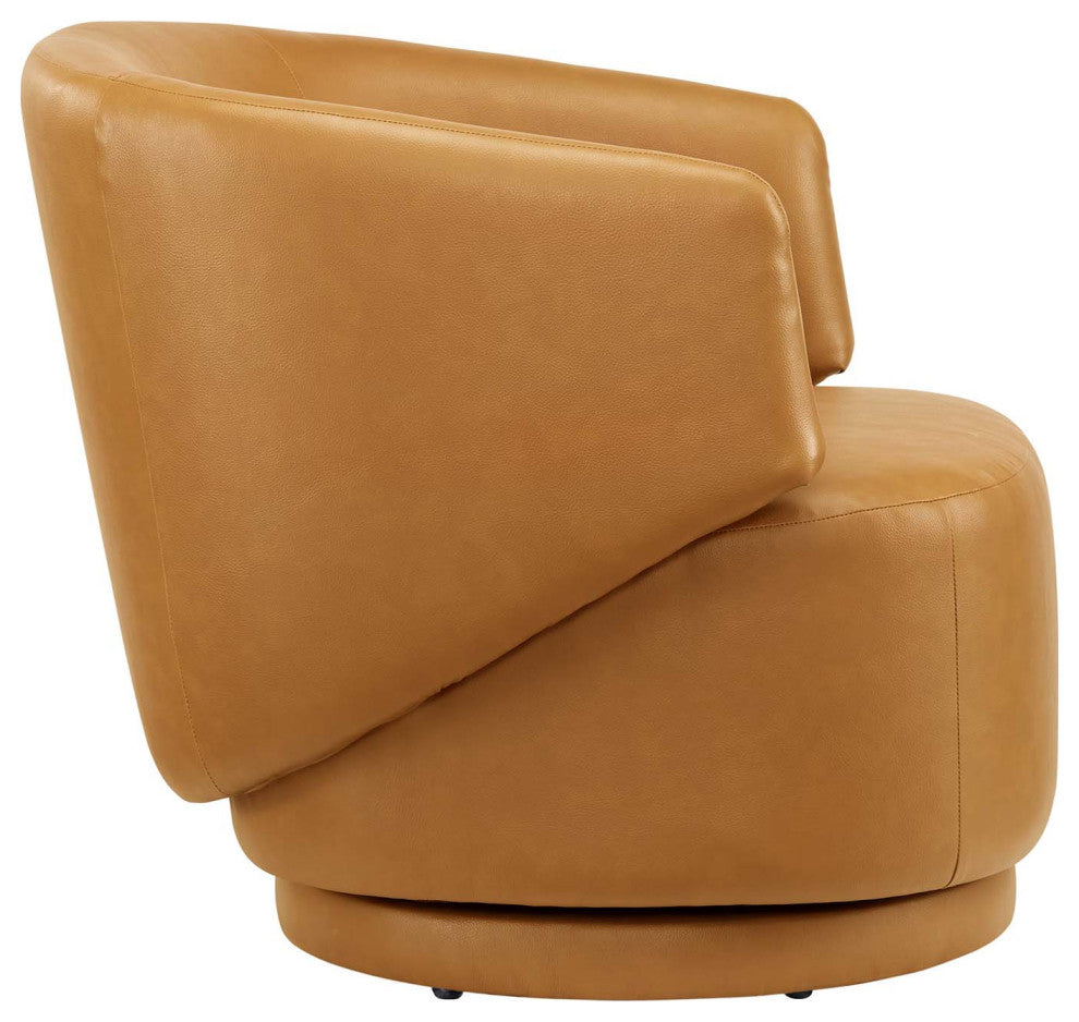 Celestia Vegan Leather Fabric and Wood Swivel Chair, Tan