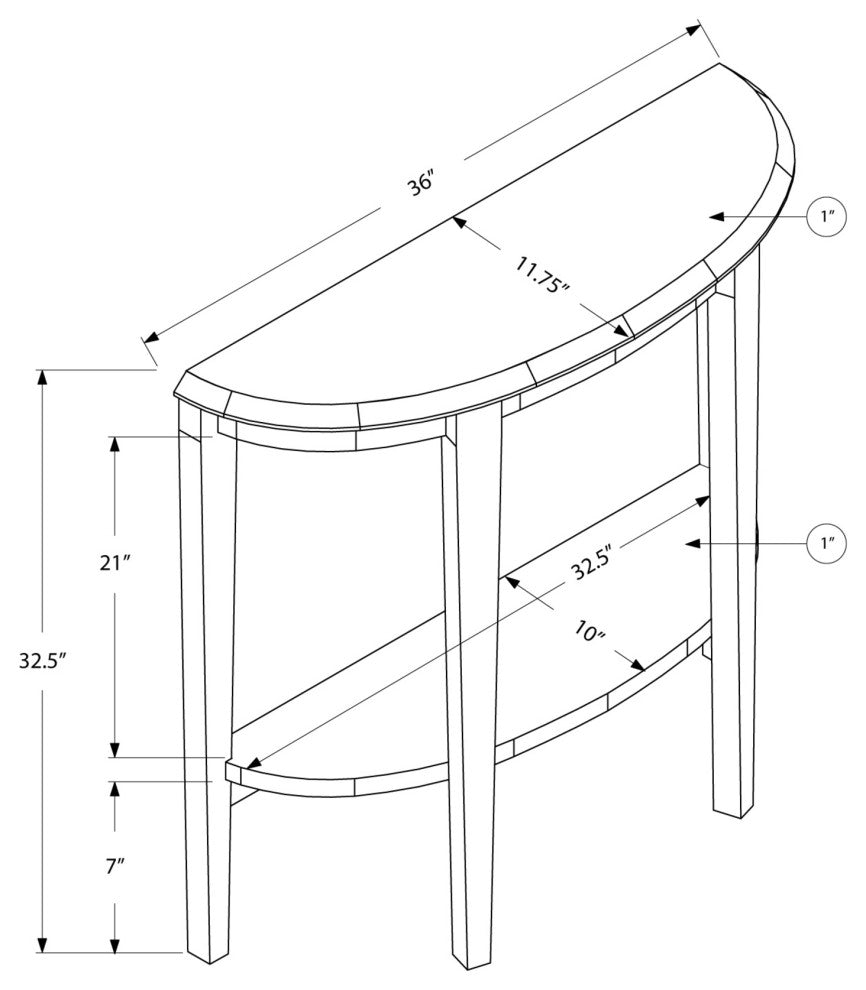 HomeRoots 11.75" x 36" x 32.5" Dark Taupe Finish Accent Table