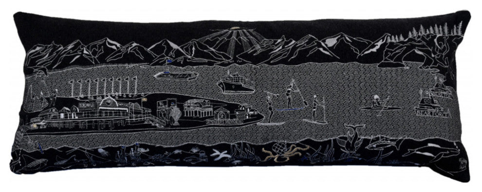 35" Black Homer Spit Nighttime Skyline Lumbar Decorative Pillow