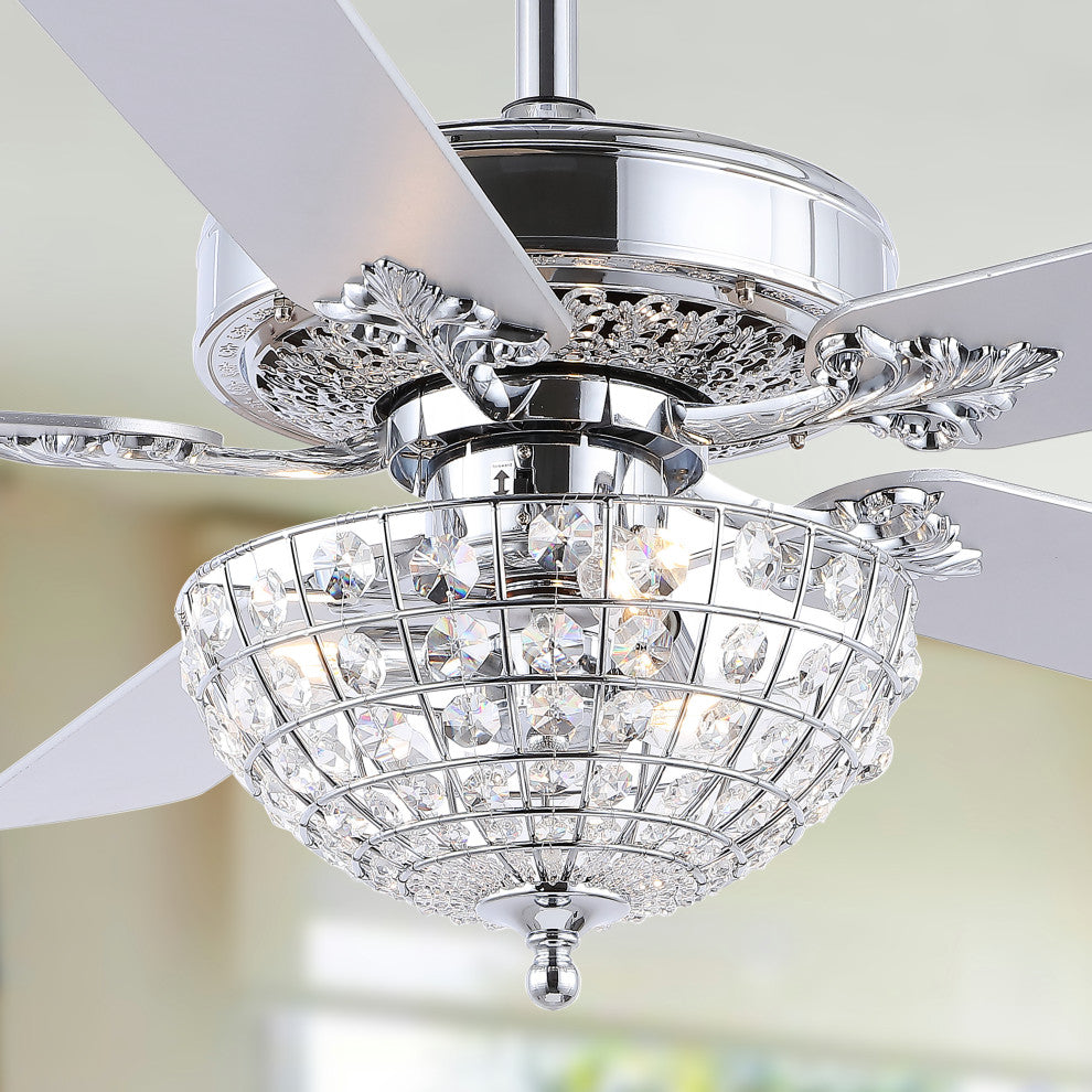 Mandy 52" 3-Light Glam Crystal Dome Shade LED Ceiling Fan With Remote, Chrome