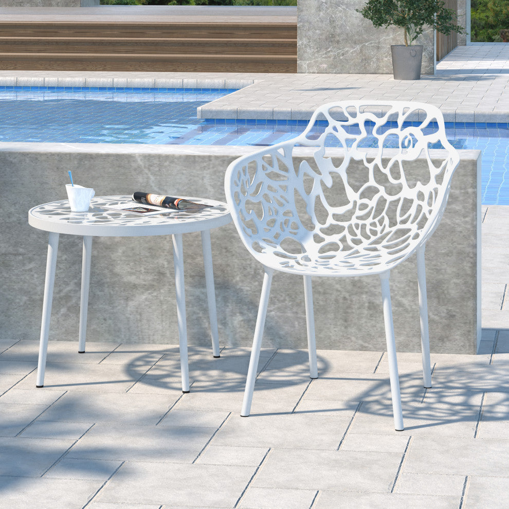 Devon Glass Top Outdoor Aluminum 23" End Table, White