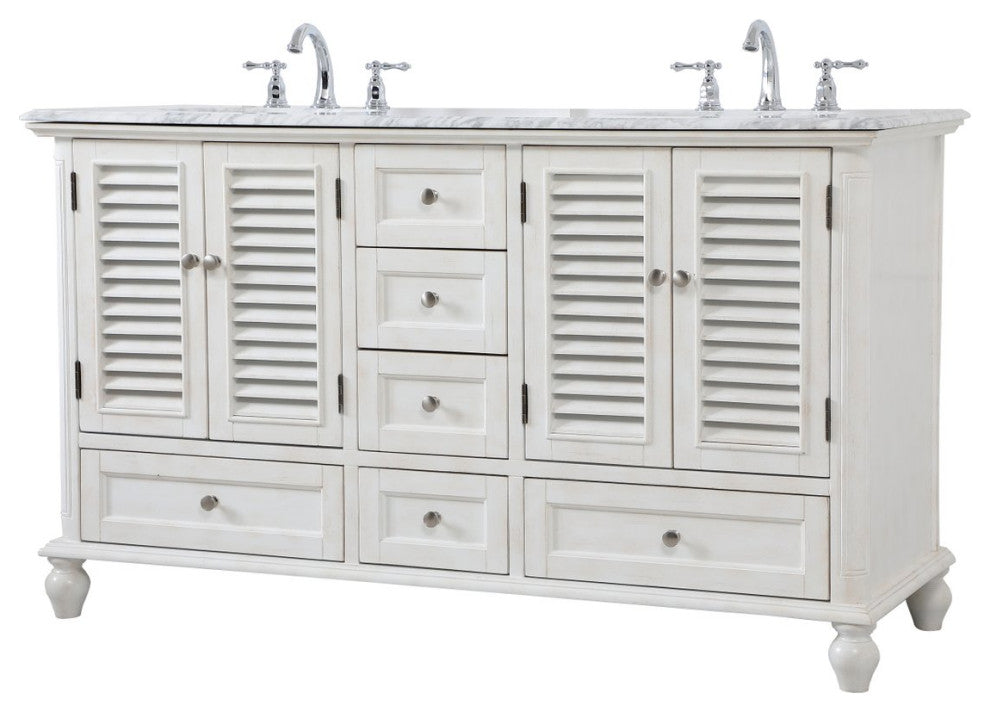 Rhett 60" Double Bathroom Vanity, Antique White