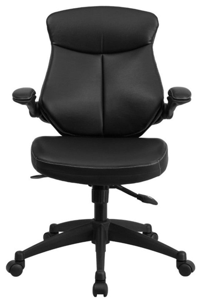 Pemberly Row Contemporary Leather Swivel Office Chair in Black