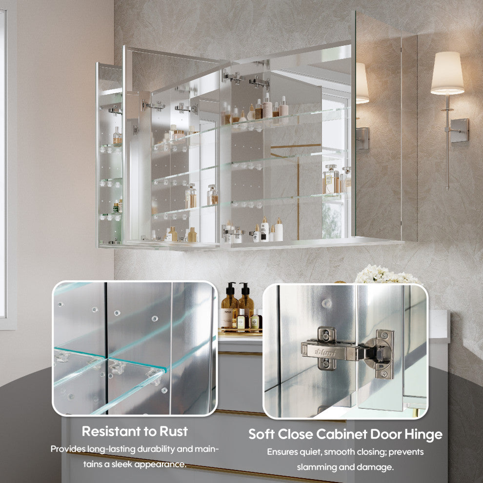 Recessed/Surface Mount Bathroom Medicine Cabinet, Soft-Close Blum Hinges, 48"x30", Triple Swing