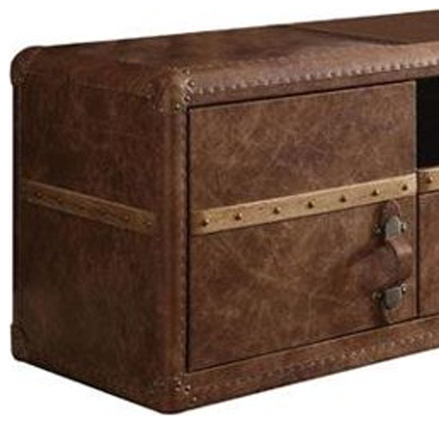 80"x20"x22" Retro Brown Leather Tv Stand