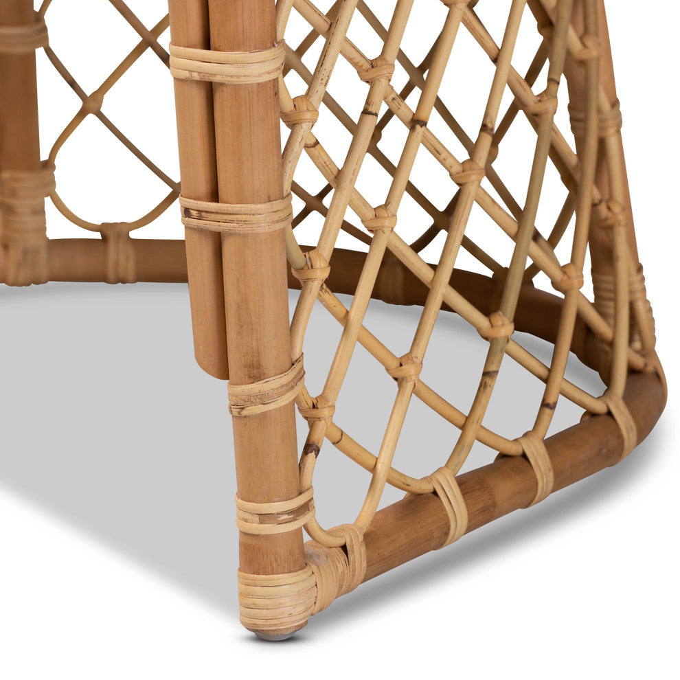 Orchard Bohemian White Fabric Upholstered and Natural Brown Rattan Dining Chair