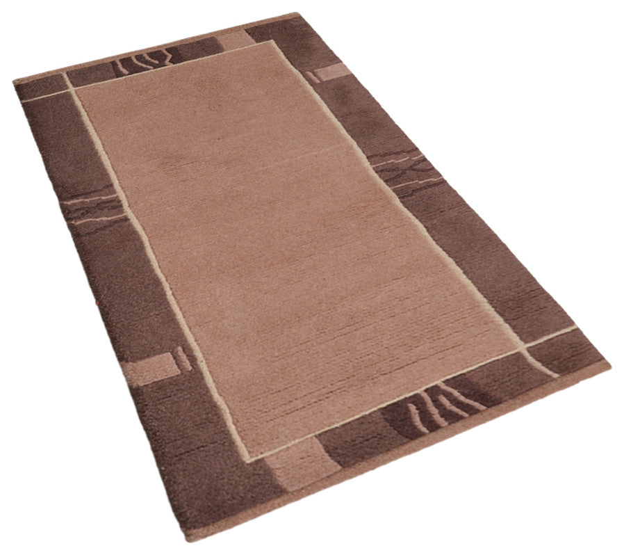 Hand Knotted Tibbati Wool Area Rug Contemporary Choco