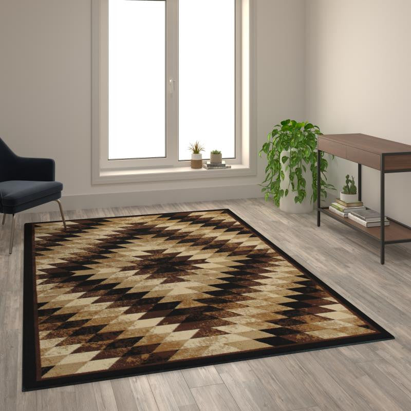 Teagan Collection Southwestern Area Rug - Olefin Rug with Jute Backing, Brown, 6' X 9'