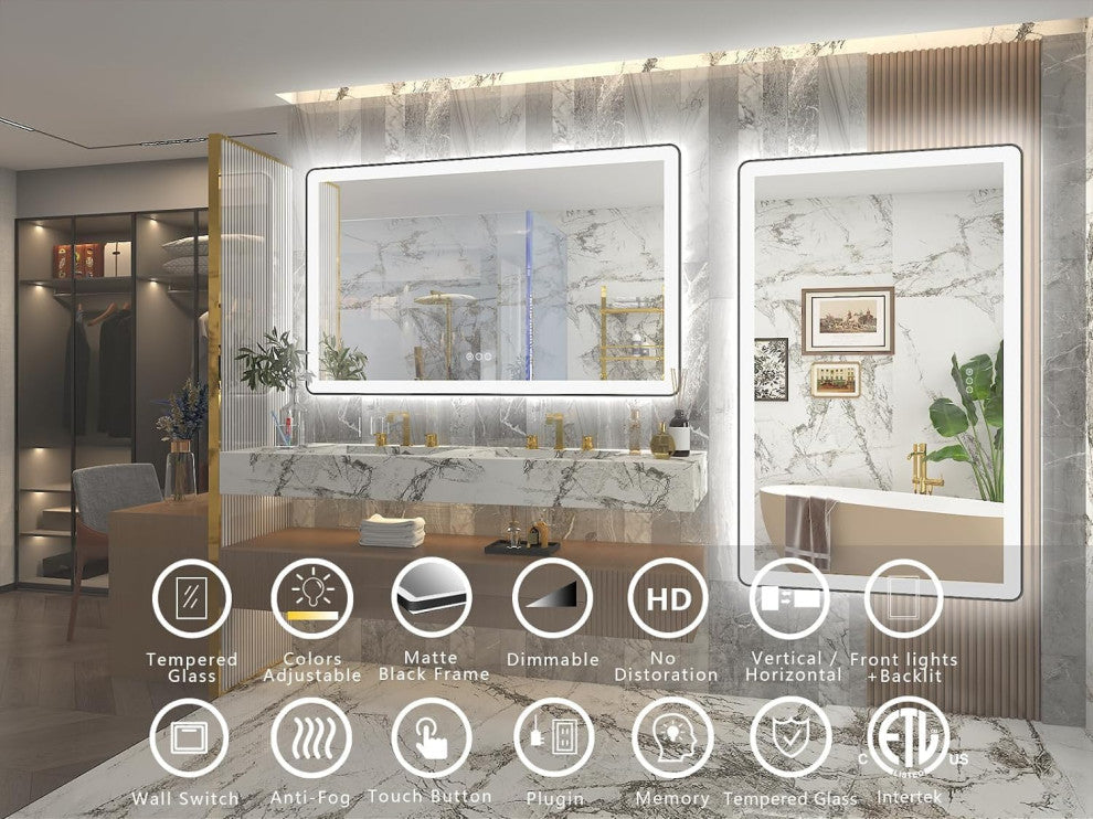 Dyconn Faucet M22 Black Frame Wall Mounted LED Bathroom Vanity Mirror, 6036