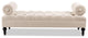 Contemporary Bench, Button Tufted Seat and 2 Fixed Bolster Pillows, Sky Neutral