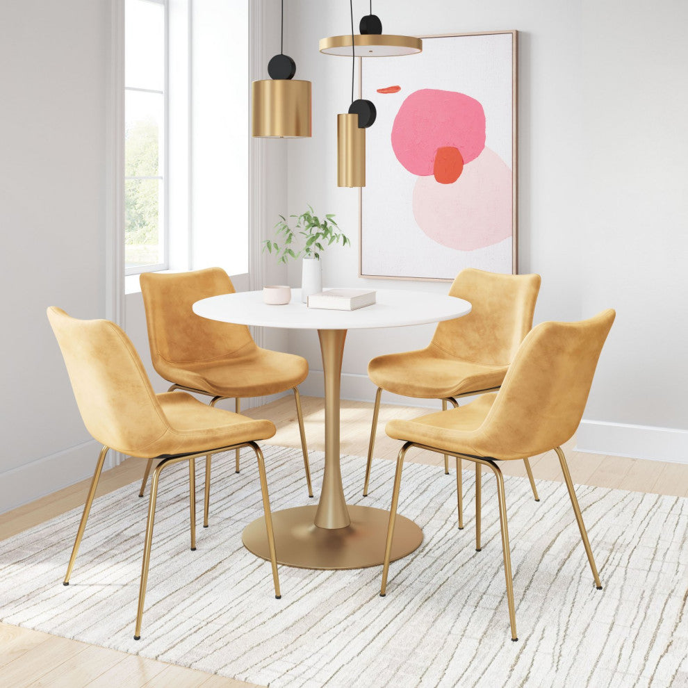 Dining Chair, Set of 2, Steel Metal, Fabric, Yellow, Gold, Kitchen Cafe Bistro