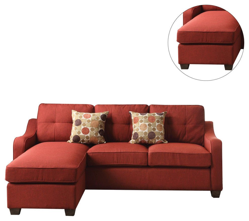Red Linen Sectioanal Sofa with 2 Pillows