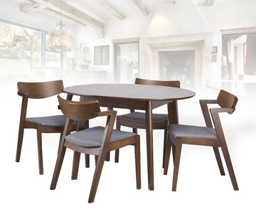 Extendable Round Dining Room Table, Modern Solid Wood, Medium Brown