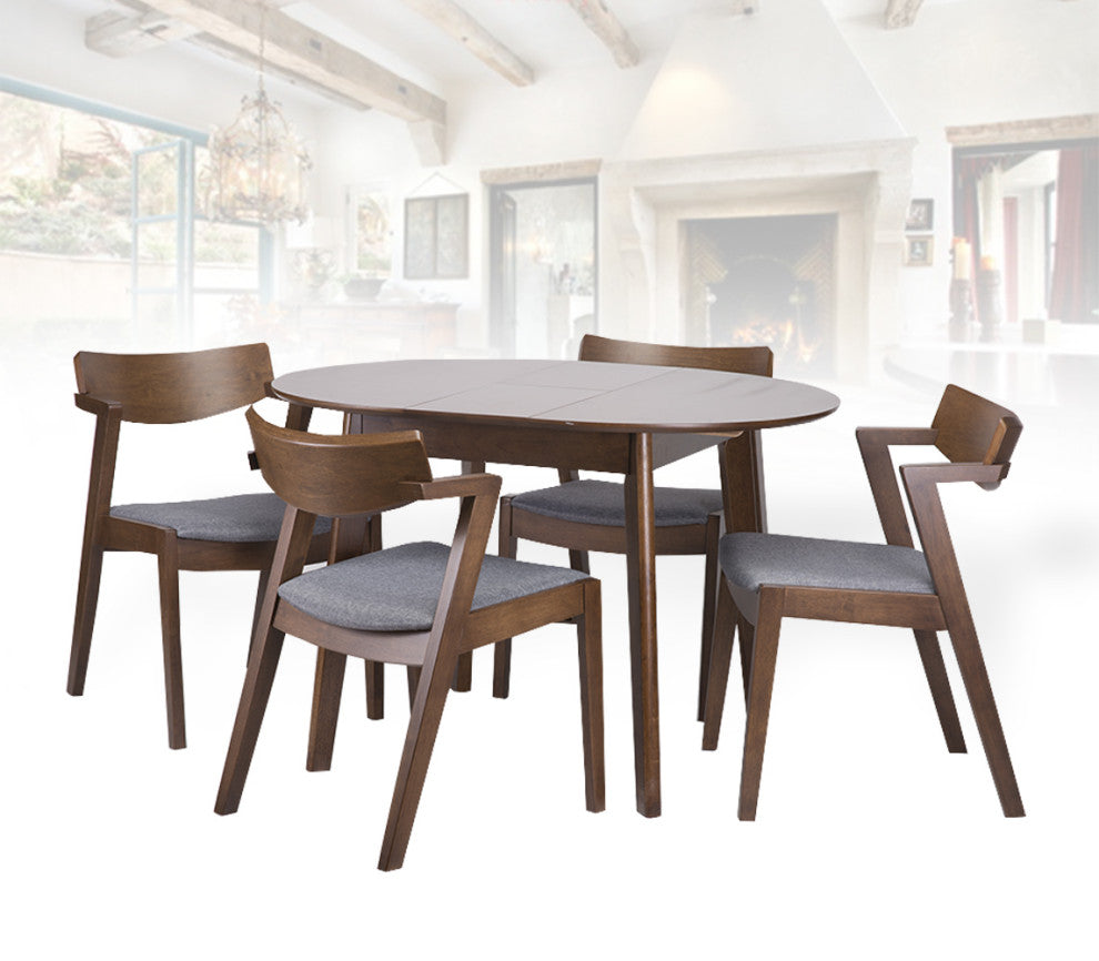 Extendable Round Dining Room Table, Modern Solid Wood, Medium Brown