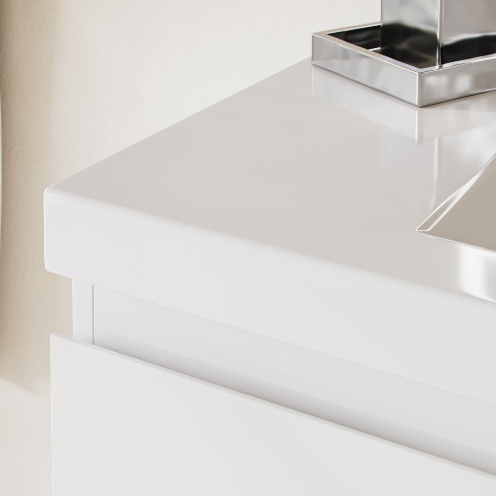 The Beacon Bathroom Vanity, Single Sink, 36", High Gloss White, Wall Mounted