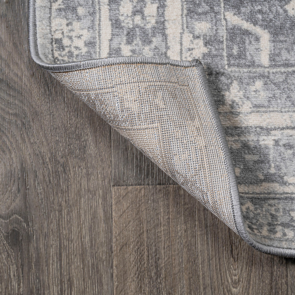 Modern Persian Medallion Light Gray/Ivory 5' Round Area Rug