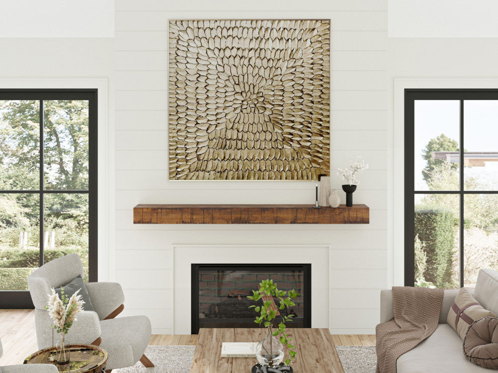 Rustic Fireplace Mantel Shelf, Aged Oak, 72"