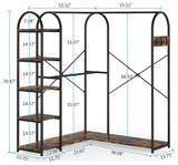 Tribesigns L Shaped Closet Organizer, Freestanding Corner Clothes Rack, Brown