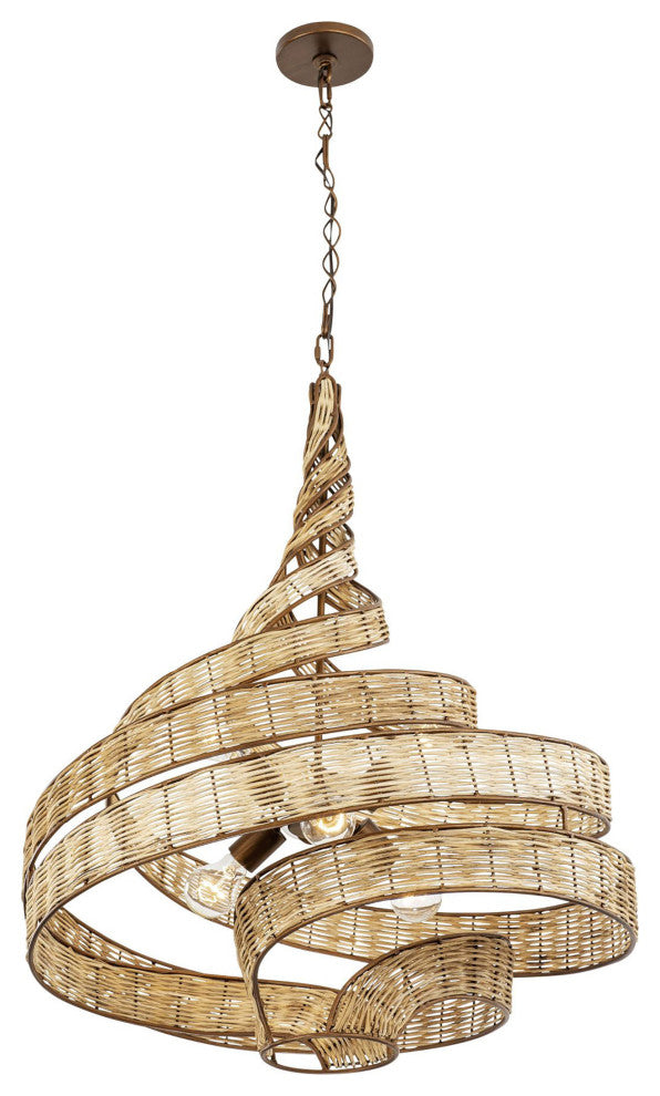 Flow 6-Lt Twist Pendant - Baguette/Natural Rattan