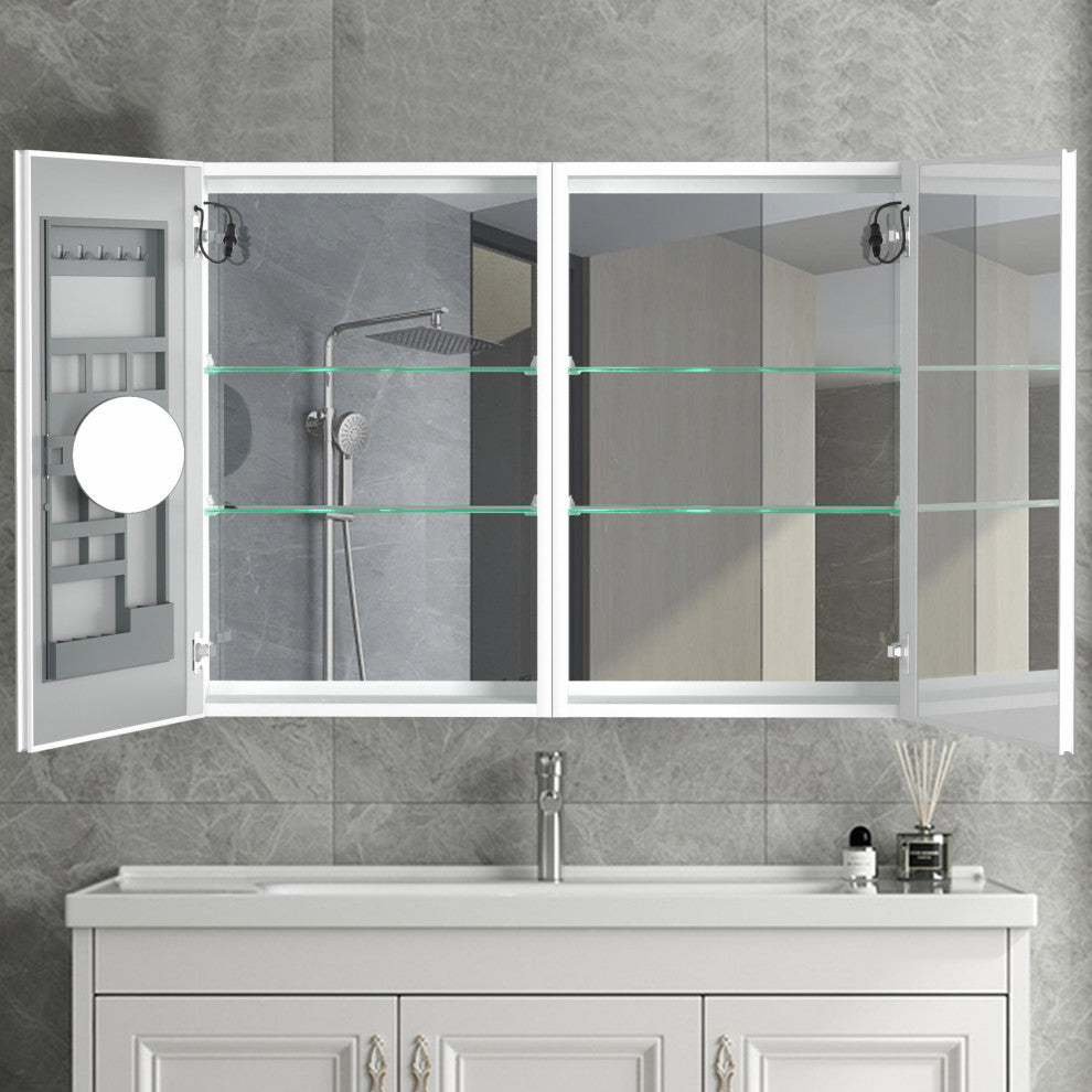 40" Aluminum Surface Mount Medicine Cabinet with Two Doors and Mirror