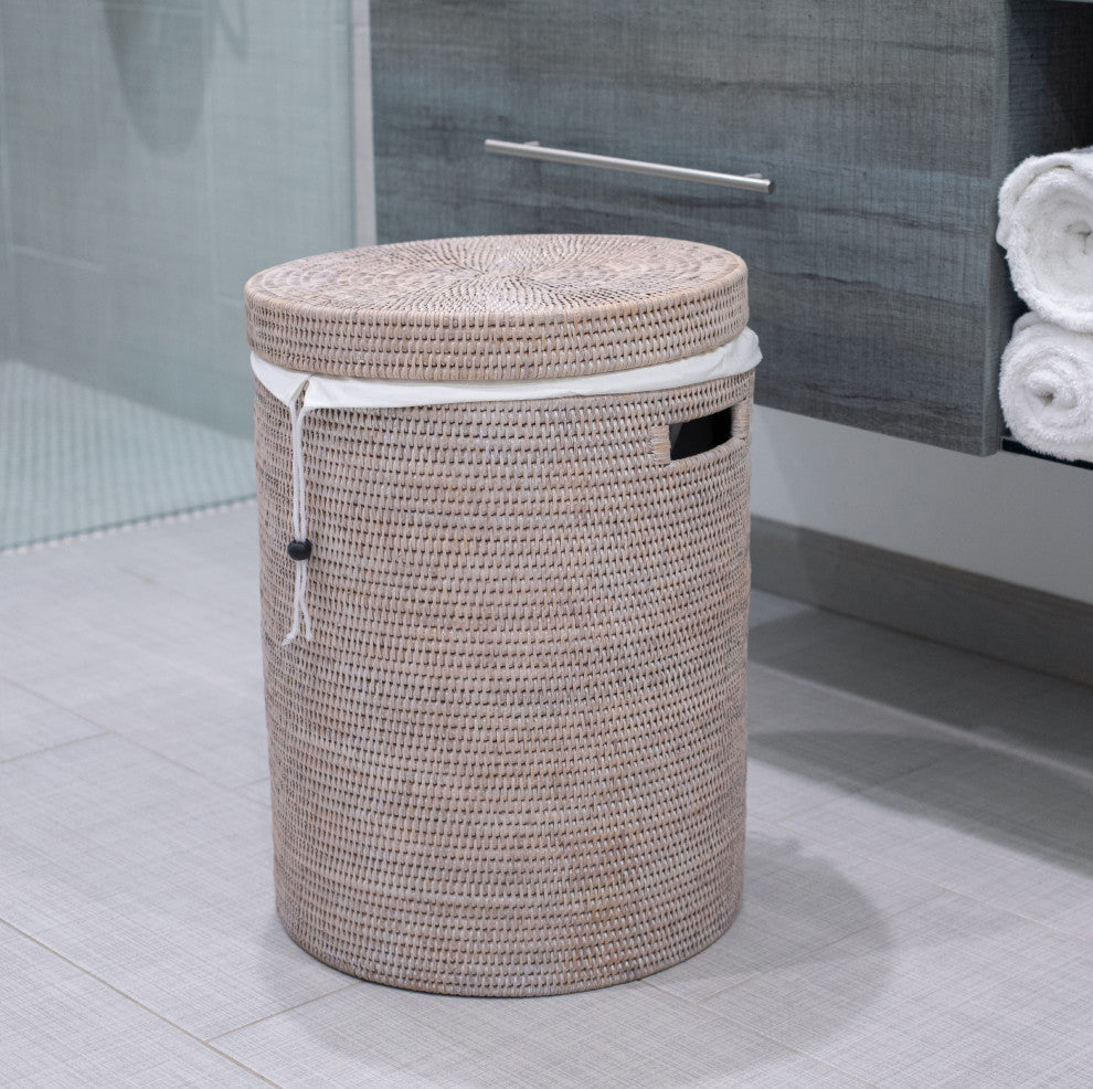 Artifacts Rattan™ Round Hamper With Lid, White Wash