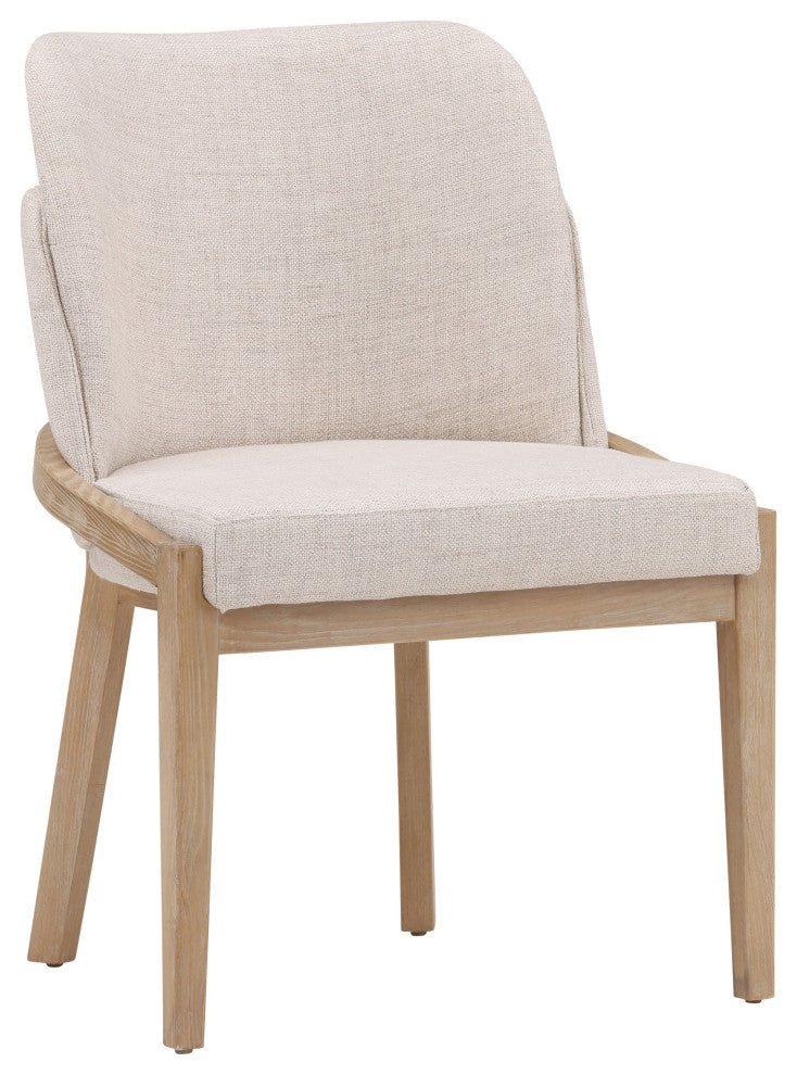 Jhene Elm Wood Upholstered Dining Chair, Off-white