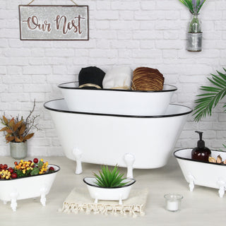 Lavande Metal Tub Decor - Small - White