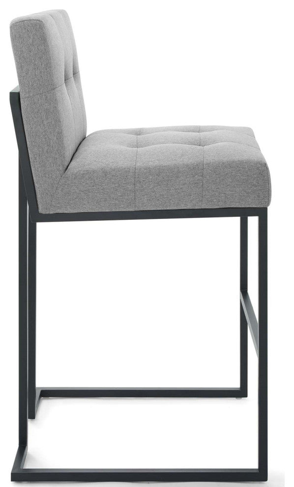 Fabric Bar Stool, Industrial Modern Barstool, Black Metal Tufted Barstool, Grey