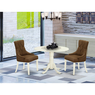 3Pc Dinette Set, Small Rounded Table, Drop Leaves, Two Chairs, White