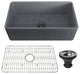33in Single Bowl Fireclay Farmhouse Apron Kitchen Sink with Grid and Drainer, Matte Gray