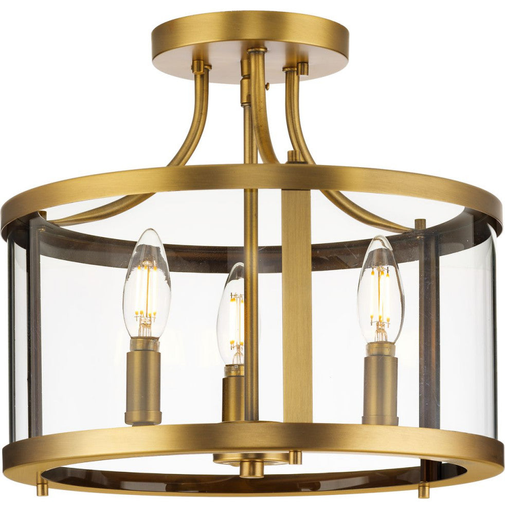 Gilliam Collection 13" Three-Light Vintage Brass Semi-Flush Mount