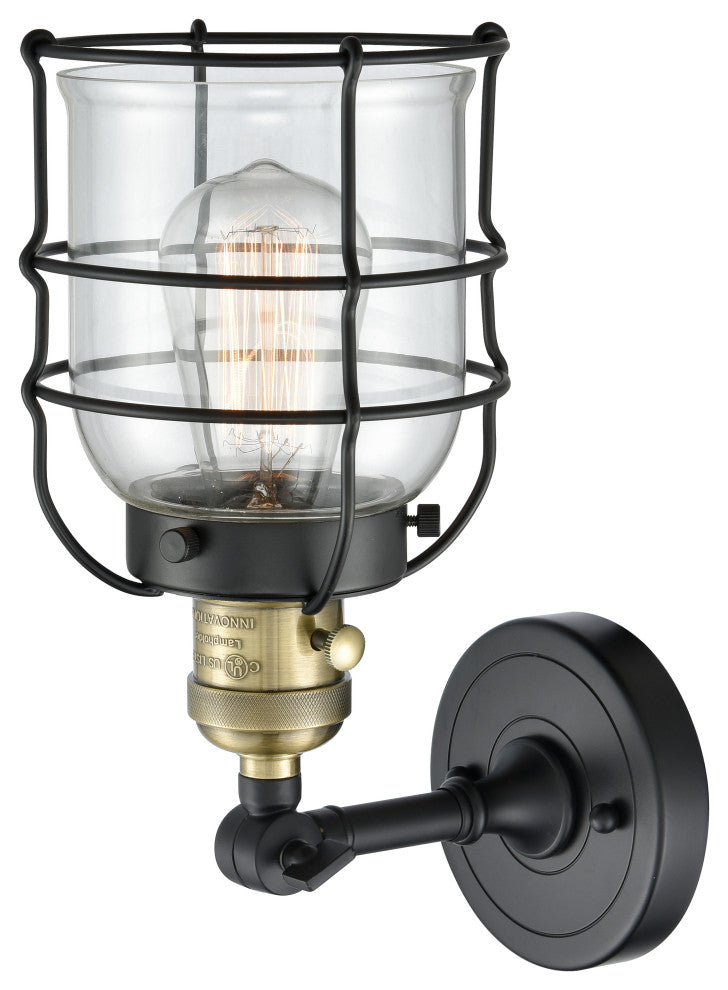 Small Bell Cage 1-Light Sconce, Black Antique Brass, Clear