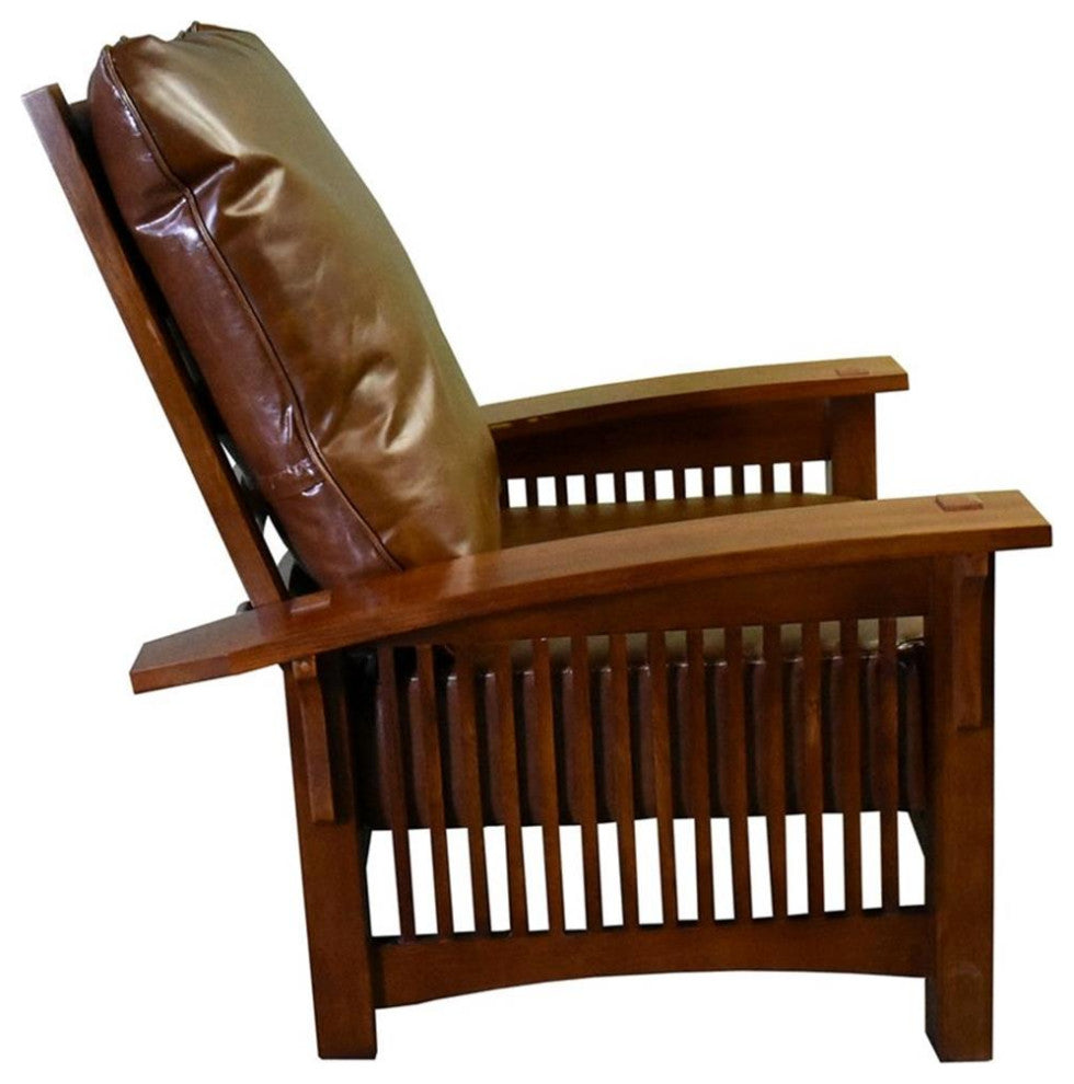 Craftsman / Mission Leather and Oak Morris Chair, Chestnut