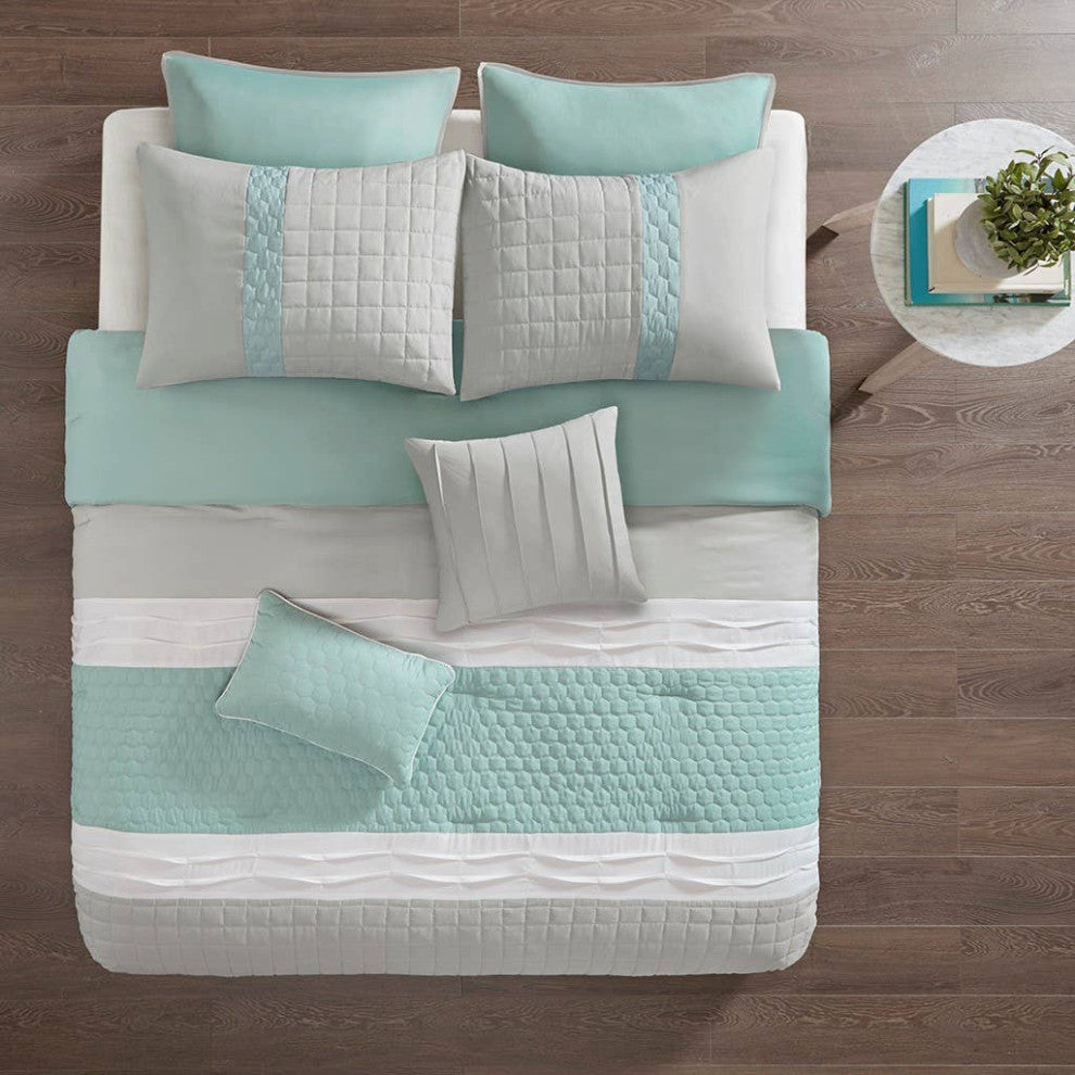 510 Design Tinsley Seafoam Blue/Grey Colorblock Comforter Set, King