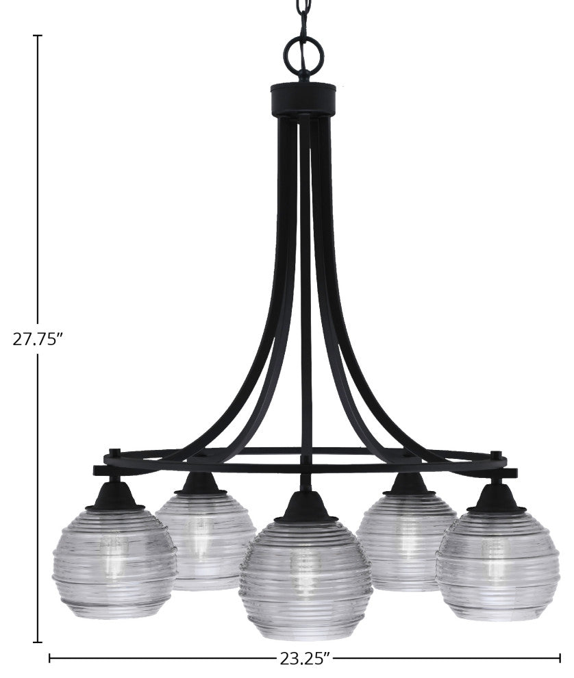 Paramount 5-Light Chandelier, Matte Black, 6" Smoke Ribbed Glass