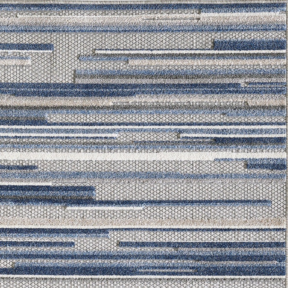 2"x4" Blue Abstract Striped Indoor Outdoor Area Rug